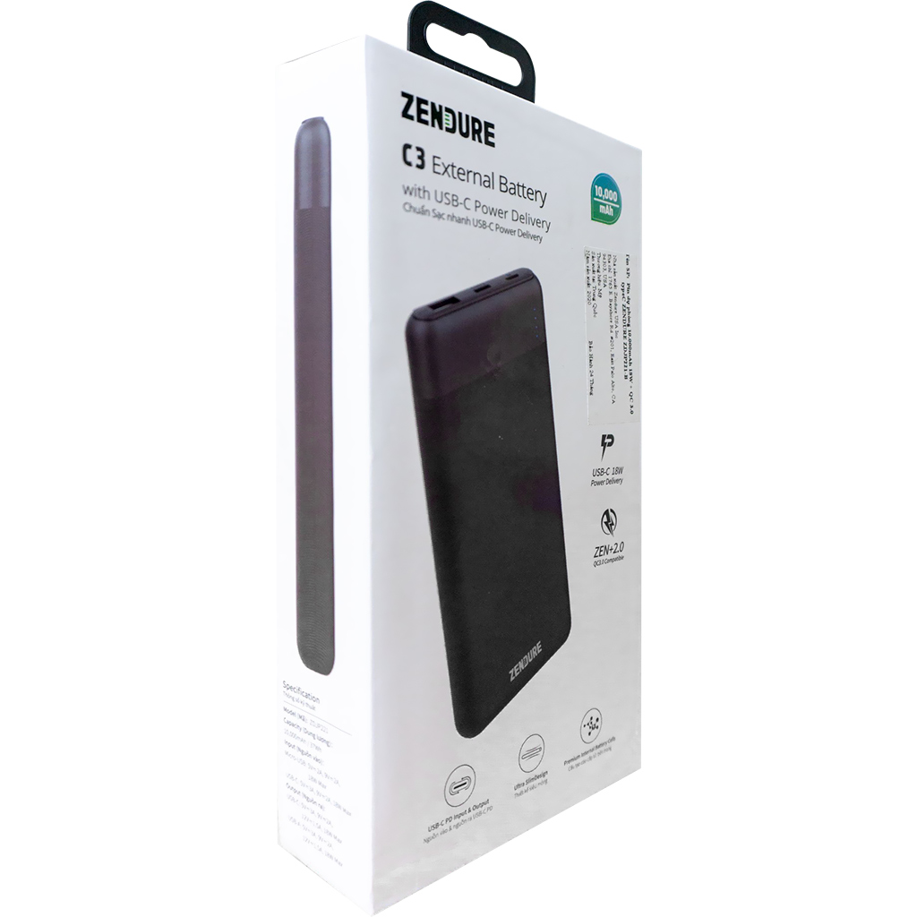 Pin dự phòng 10.000mAh 18W + QC 3.0 typeC ZENDURE ZDJP221-b