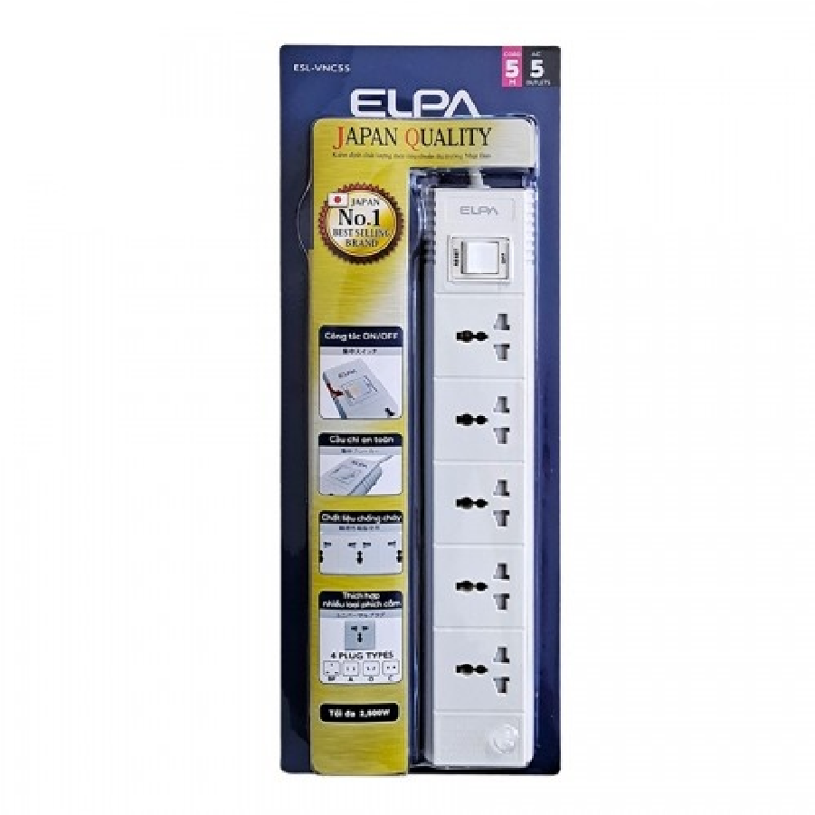 Ổ cắm 5 ổ điện; 1 công tắc; 5m ELPA ESL-VNC55