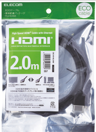 [CAC-HD14EL20BK] Dây cáp HDMI 4K2K, 3D full HD, 2.0m, φ5.5mm ELECOM CAC-HD14EL20BK