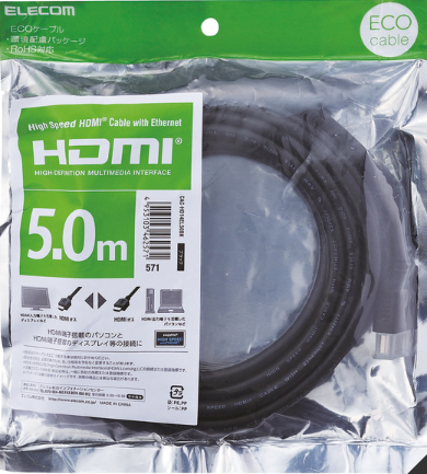 [CAC-HD14EL50BK] Dây cáp HDMI 4K2K, 3D full HD, 5.0m, φ5.5mm ELECOM CAC-HD14EL50BK